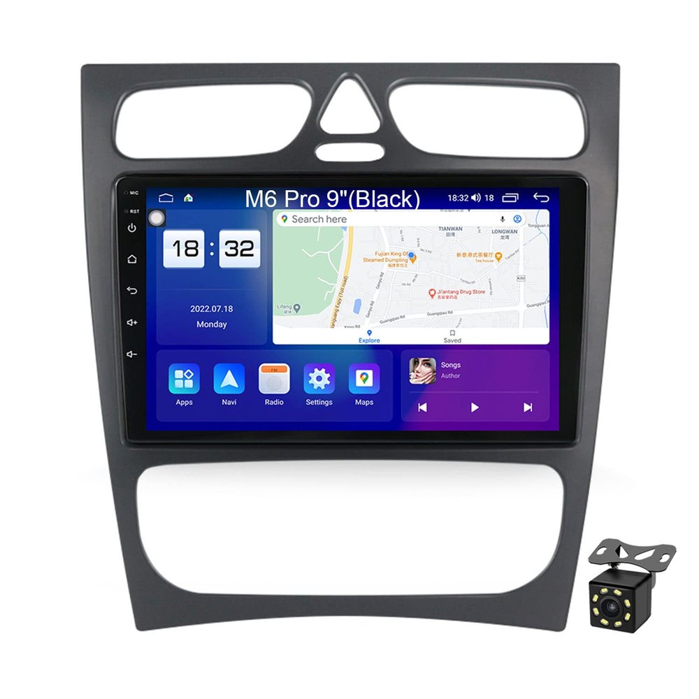 Android 12 Autoradio Radio for Mercedes Benz C-Class W203 C200 C320 C350 CLK W209 2002-2005 Car Stereo Media Player Support Carplay GPS Navigation SWC BT FM WiFi 4G DSP,M6 pro/4+64g/bk