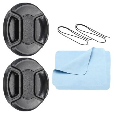 PATIKIL Camera Lens Cap, 2 Pack Center Pinch Front Lens Cover with Cap String/Microfiber Cleaning Cloth for 62mm Thread Universal DSLR Lenses for Nikon, for Fujifilm, for Pentax, for Leica