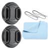 PATIKIL Camera Lens Cap, 2 Pack Center Pinch Front Lens Cover with Cap String/Microfiber Cleaning Cloth for 43mm Thread Universal DSLR Lenses for Nikon, for Fujifilm, for Pentax, for Leica view 1