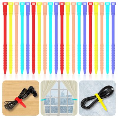 Silicone Zip Ties, 7" Reusable Zip Ties, 20pcs Rubber Cable Ties Straps for Wire Management, Elastic Cable Organizer for Home Office Table Desk Cord Ties(18cm, 20pcs, Red, Yellow, Blue, Green, Orange)