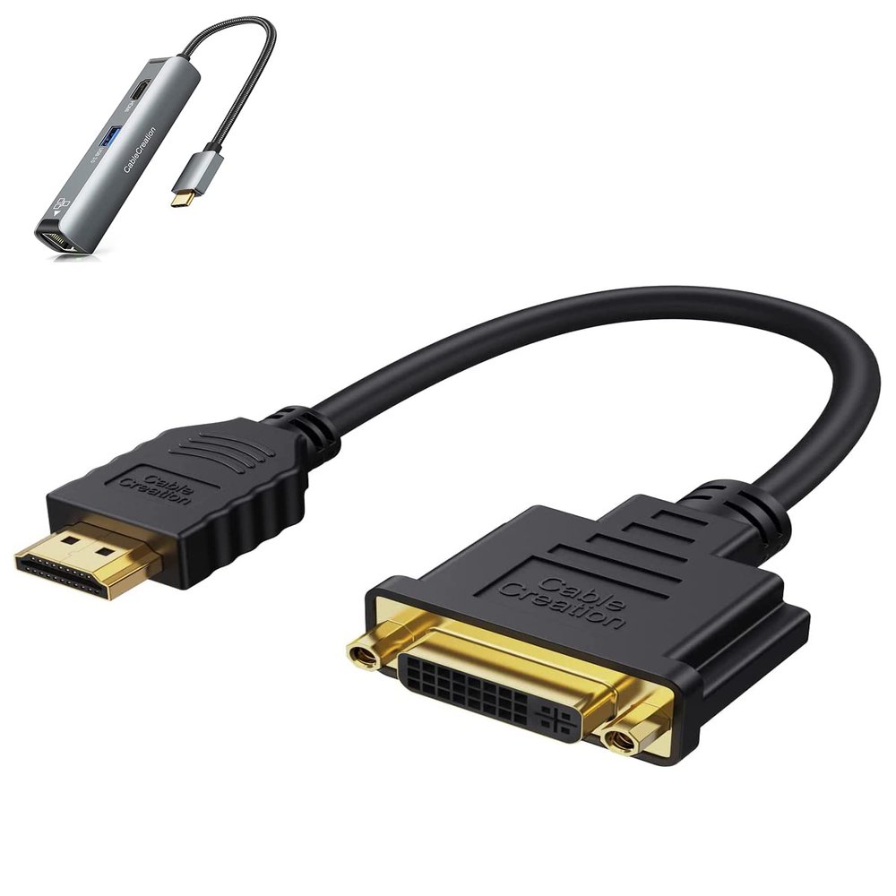 HDMI to DVI Short Cable 0.5ft Bundle with USB C Hub Multiport Adapter