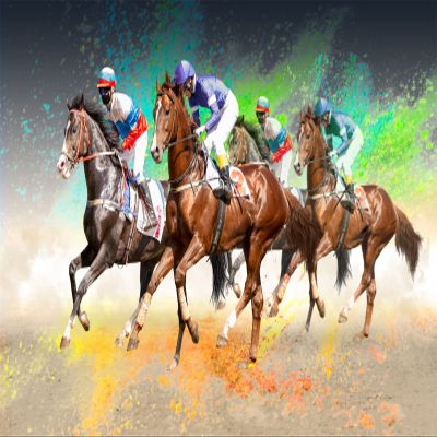 BELECO 10x8ft Fabric Horse Racing Backdrop for Photography Derby Party Decorations Racecourse Horseracing Background Jockeys and Racing Horses Derby Party Supplies Photo Studio Props Wallpaper