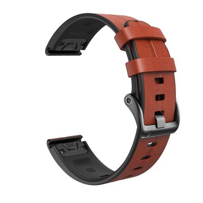 COOVS Sport Leather Silicone Watchband Strap for Garmin Fenix 7X 7 6X 6 Pro 5X 5 Plus 3HR Easy Fit Quick Release Wristband 26 22mm Bracelet (Color : Dark Brown, Size : 26mm Fenix 6X 6XPro)