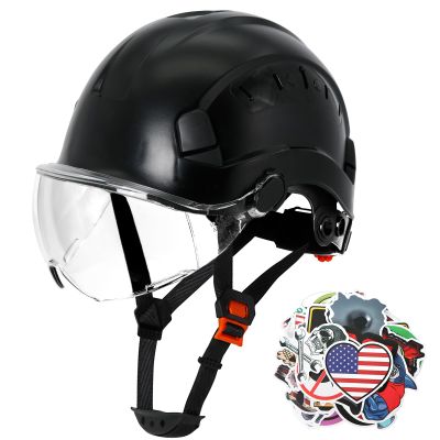 AOLAMEGS Construction Hard Hats for Men - ANSI Z89.1 OSHA Approved Safety Helmets, Black Hard Hat, Adjustable Vented Construction Hat with Clear Visor and Chin Strap, High Impact ABS Hardhats