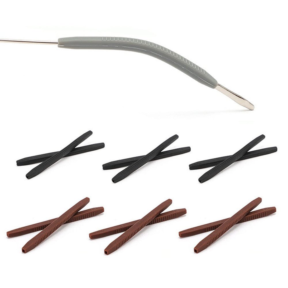 UPIONIC Silicone Glasses End Tip Grips, Anti-Slip Eyeglass Ear Sock Pieces Tube Sleeve, Silicone Elastic Comfort Eyeglasses Retainer For Thin Temples(6 Pairs,Black&Brown)
