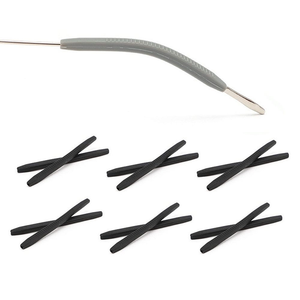 UPIONIC Silicone Glasses End Tip Grips, Anti-Slip Eyeglass Ear Sock Pieces Tube Sleeve, Silicone Elastic Comfort Eyeglasses Retainer For Thin Temples(6 PairsBlack)