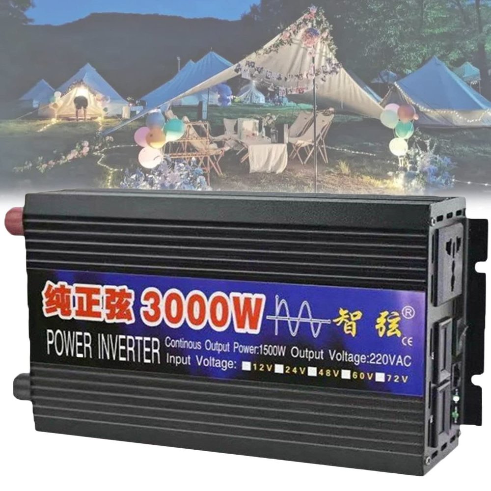 1000W/2000W/3000W/4000W/5000W/6000W/8000W Pure Sine Wave Power Inverter 12V 24V 48V 60V DC to 110V 230V AC Car Plug Inverter Adapter Power Converter with 2 AC Outlets Car Charger,3000W-24Vto220V