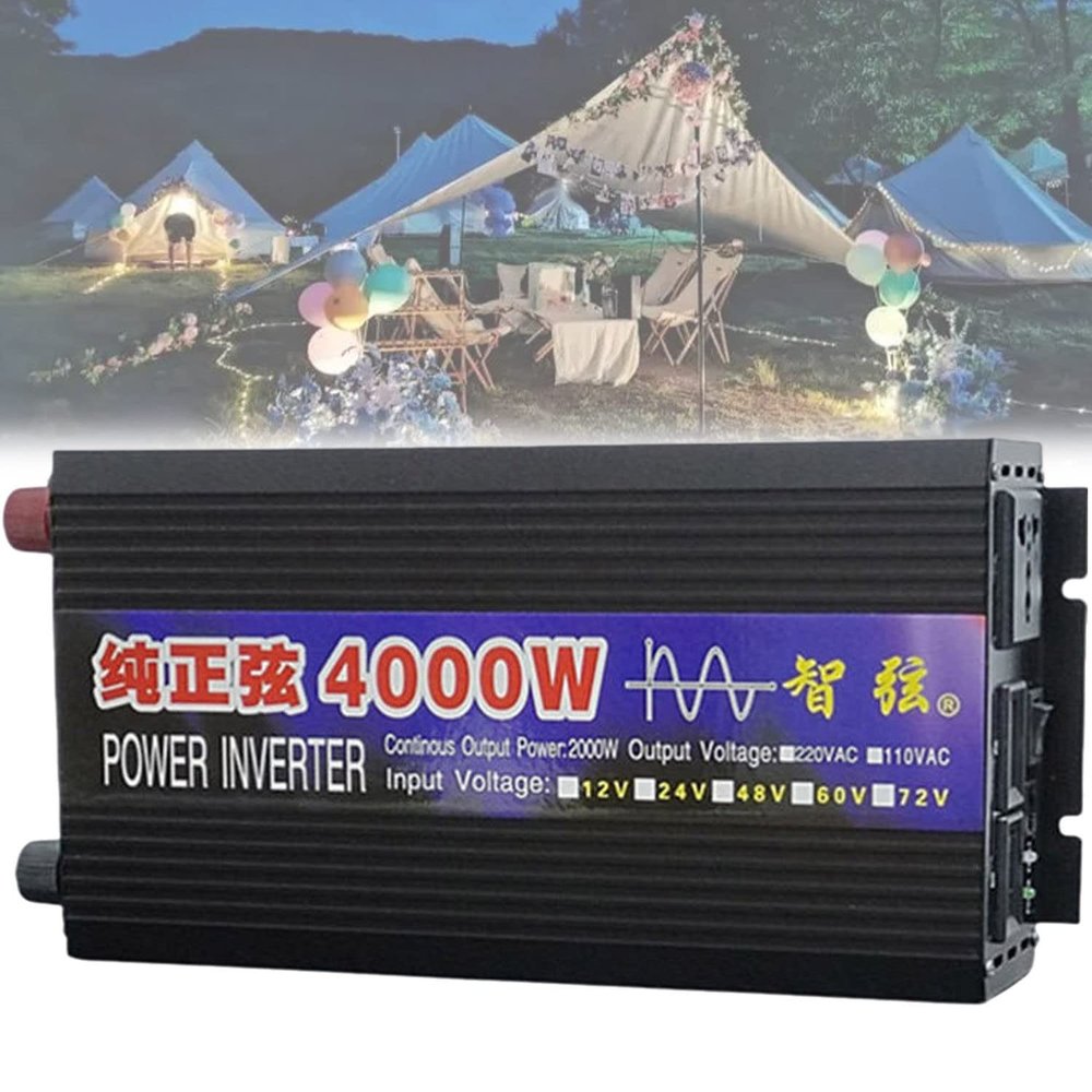 1000W/2000W/3000W/4000W/5000W/6000W/8000W Pure Sine Wave Power Inverter 12V 24V 48V 60V DC to 110V 230V AC Car Plug Inverter Adapter Power Converter with 2 AC Outlets Car Charger,4000W-60Vto220V