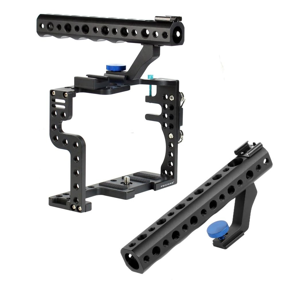 FEICHAO Protective Housing Case Handle Grip Rugged Cage Compatible with GH3/GH4 DSLR Camera Photography Accessories (+Hot Shoe Handle Adapter)