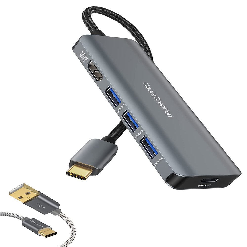 8K HDMI USB C Hub Bundle with USB Type C Cable 4FT
