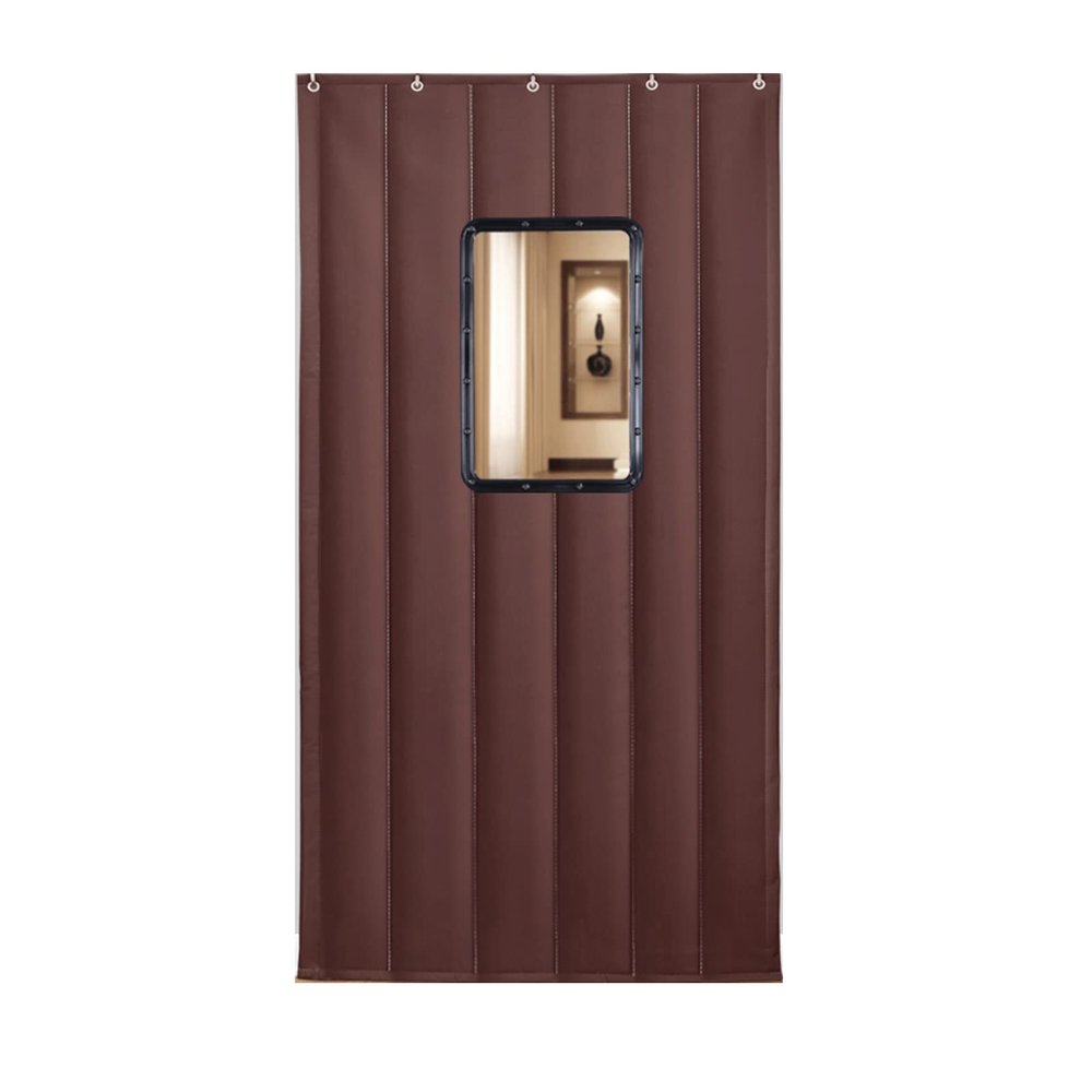 Home Thermal Insulated Door Curtain Winter thick cotton door curtains, household shopping malls supermarket cold storage insulation partition curtains 100cm*200cm39.37x78.74in brownwithwindow