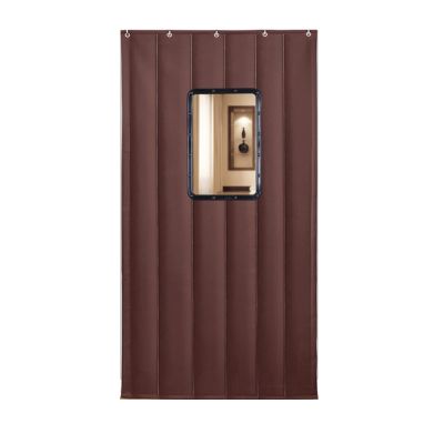 Home Thermal Insulated Door Curtain Winter thick cotton door curtains, household shopping malls supermarket cold storage insulation partition curtains 110cm*210cm43.30x82.67in brownwithwindow