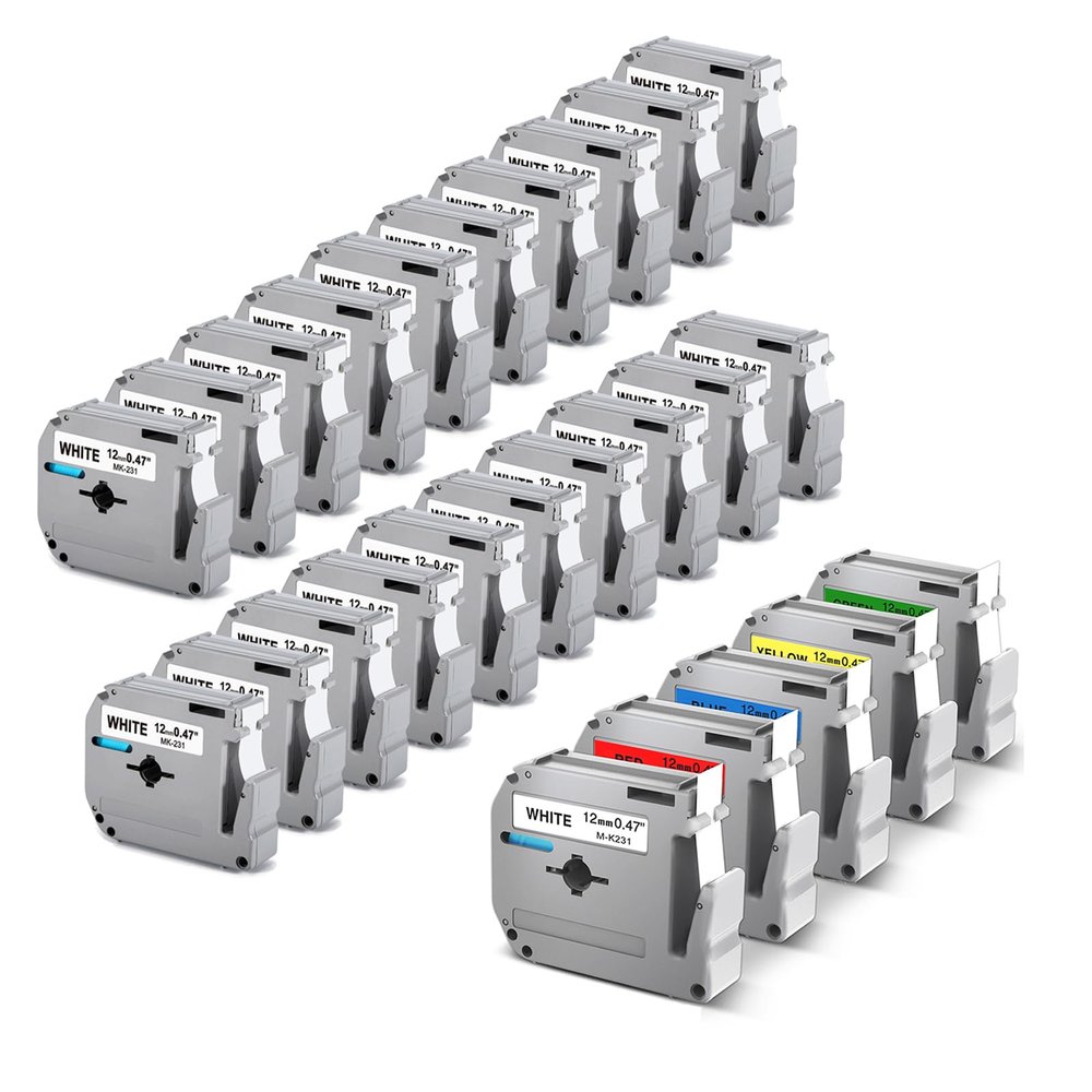 21 White + 4 Color Compatible with Brother PTouch Label Maker Tape Refill 12mm 0.47 M Tape M-K231 M-K231S M231 MK231 M-231 for Brother PTouch PTM95 PT-65 PT-70 PT-70bm PT-45 More