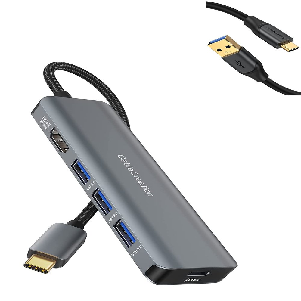 CableCreation 8K HDMI USB C Hub Bundle with Short USB to USB C Cable 1.6FT