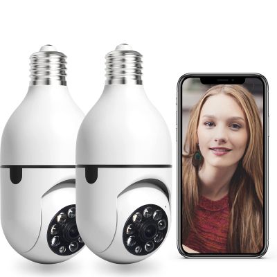 ORLMA Light Bulb Security Camera/360 Degree E27 Camera Outdoor Home Surveillance Cameras System with Human Motion Detection and Alarm/Two-Way Audio (White-2pc) (1080p)