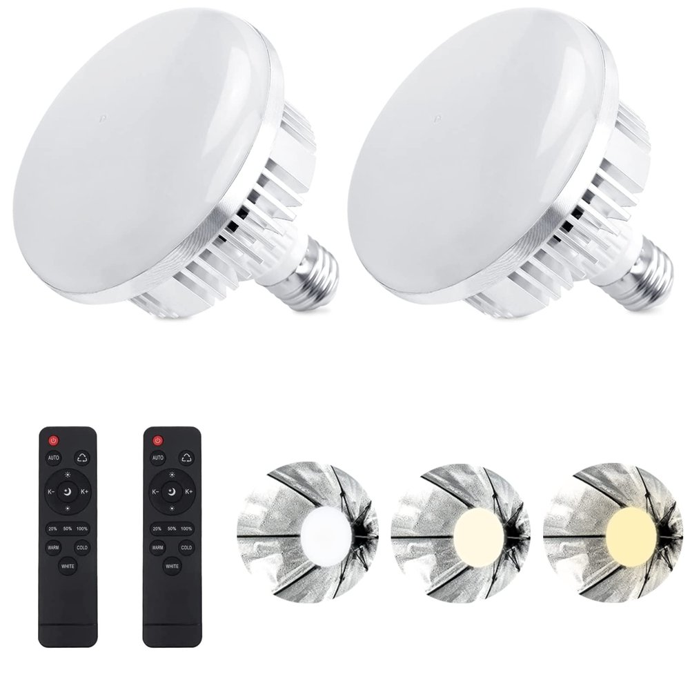 Skytex 2Pack 135W Photography Light Bulb Dimmable Tricolor LED Bulbs 2700-6400K Colour Temperatures Softbox Bulb in E27 Socket for Photography Photo Video Studio Lighting