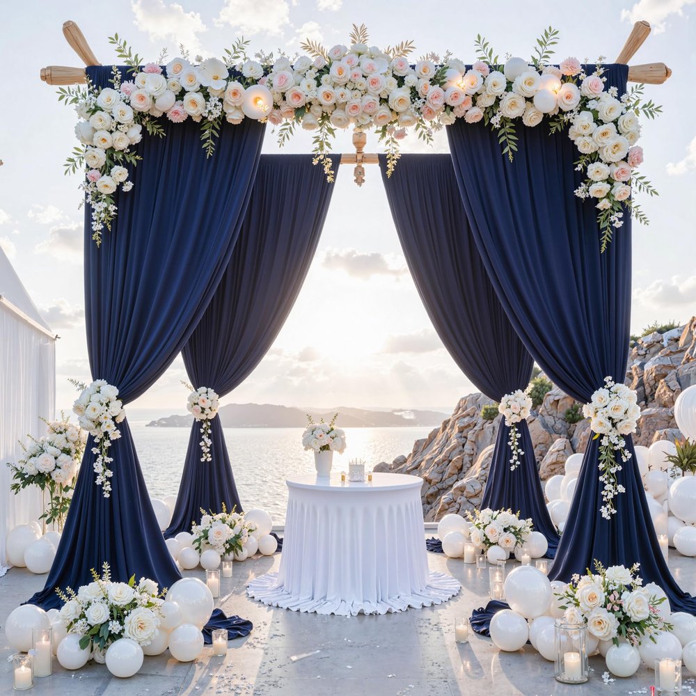 10 ft x 10 ft Wrinkle Free Navy Blue Backdrop Curtains Panels, 2 Panels 5ft x 10ft Sikly Polyester Photo Backdrop Drapes for Graduation Baby Shower Wedding Birthday Parties Photography Background