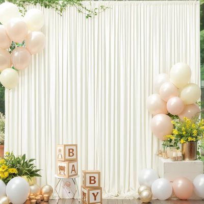 10ft x 8ft Ivory Backdrop Curtain for Parties, Polyester Photo Backdrop Drapes for Wedding Birthday Baby Shower Party Photography Background Home Decor