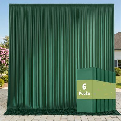 30ft x 10ft Wrinkle Free Hunter Green Backdrop Curtains for Parties, 6 Panels 5x10ft Polyester Green Photo Backdrop Drapes for Wedding Party Photography Background Jungle Theme Birthday Decor