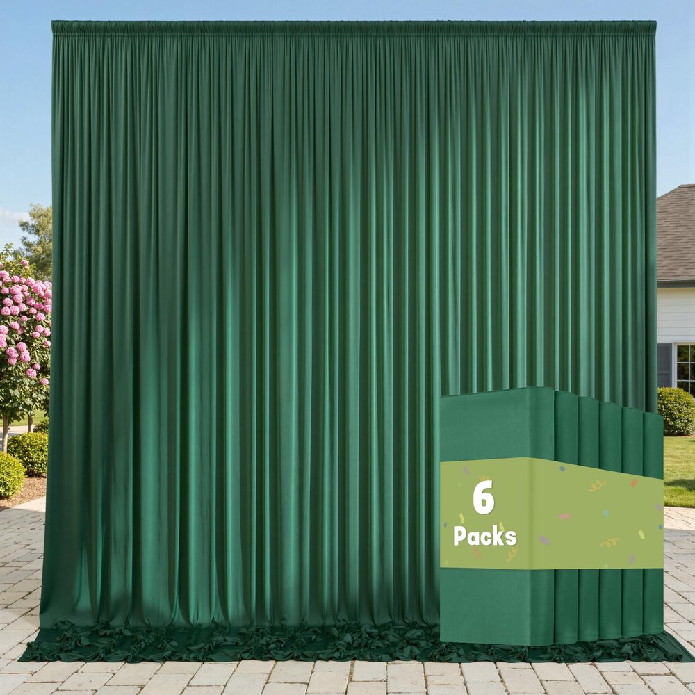 30ft x 10ft Wrinkle Free Hunter Green Backdrop Curtains for Parties, 6 Panels 5x10ft Polyester Green Photo Backdrop Drapes for Wedding Party Photography Background Jungle Theme Birthday Decor