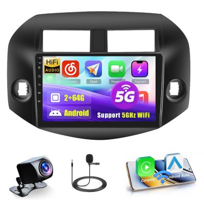 5GHz WiFi 2+64G Android Car Radio for 2006-2012 Toyota RAV4, 10.1'' Touchscreen Bluetooth Radio with Wireless CarPlay Android Auto, GPS Navigation, Mirror Link, HiFi, FM RDS, SWC