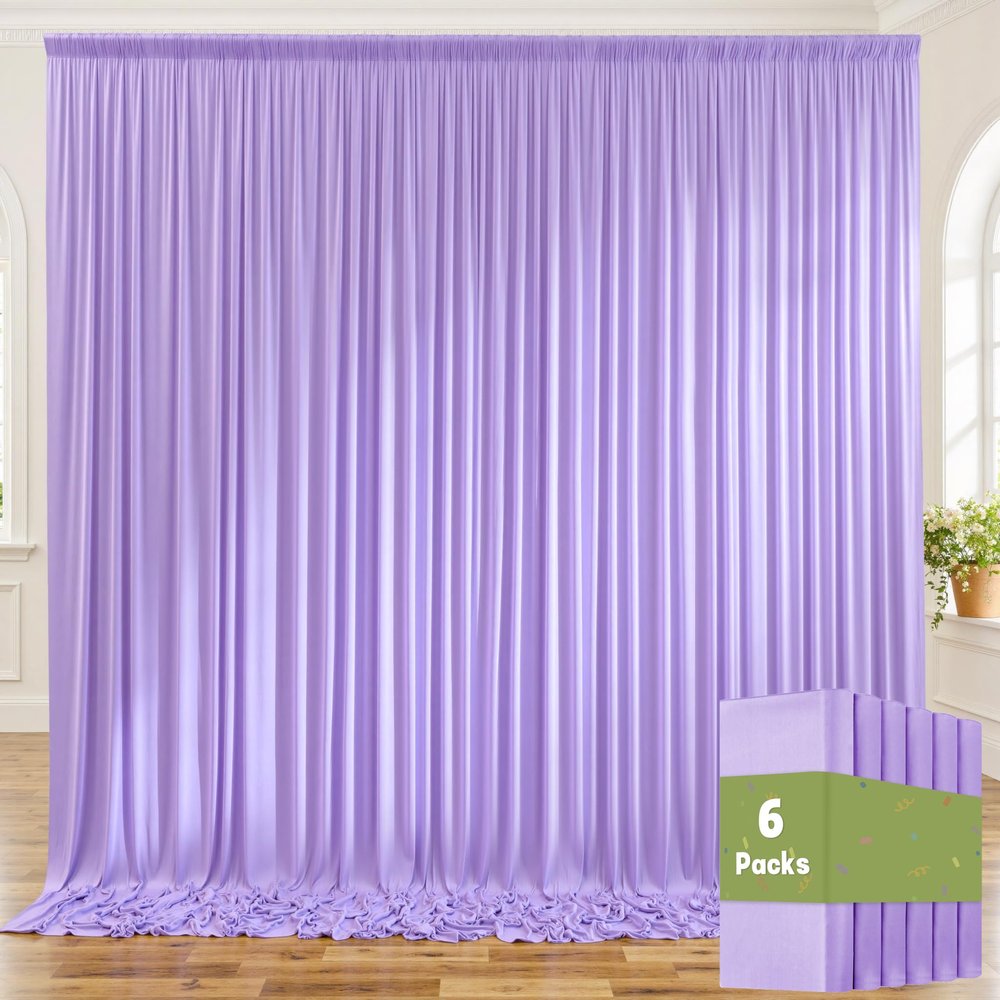 30ft x 10ft Wrinkle Free Lavender Backdrop Curtains for Parties, Light Purple Photo Backdrop Drapes 6 Panels for Wedding Girls Birthday Photography Party Background Baby Shower