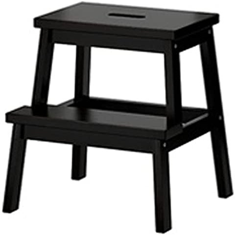 SLLSHG Multifunction Foldable Step Stool Step Stool Wood Step Stool Two-Step Ladder Foldable Foot Stool Simple Kitchen, High 50cm, 3 (Color : Black)