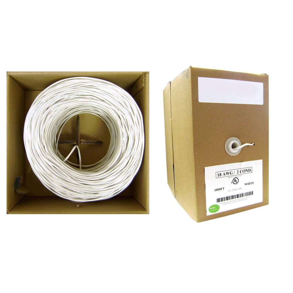 Cable Central LLC (5 Pack) 22/2 (22AWG 2C) Solid CM Security Cable, White, 500 ft, Pullbox
