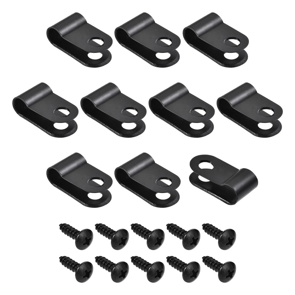 Rebower R-type Cable Clips Wire Management Clamp (with Screws), [for Keeping Wire Neat ] - Nylon / 0.21-inch/Black / 50 Pcs