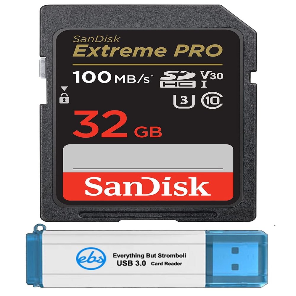 SanDisk 32GB Extreme Pro SDHC UHS-I Card Works with Fujifilm Mirrorless Camera X-H2 & X-H2S (SDSDXXO-032G-GN4IN) Class 10 U3 Bundle with (1) Everything But Stromboli 3.0 Micro & SD Memory Card Reader