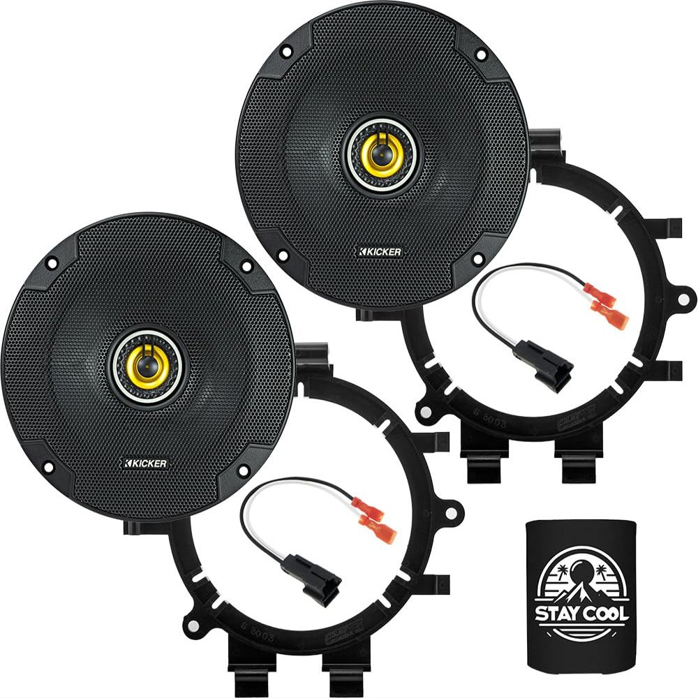KICKER Speakers 6.5 inch for Cadillac Escalade ESV/EXT 1999-2006 Upgrade Kit - Pair of CS Series with Adapters and Harness, Coaxial 6 1/2 Car Audio Front Door Speaker CSC65, 46CSC654