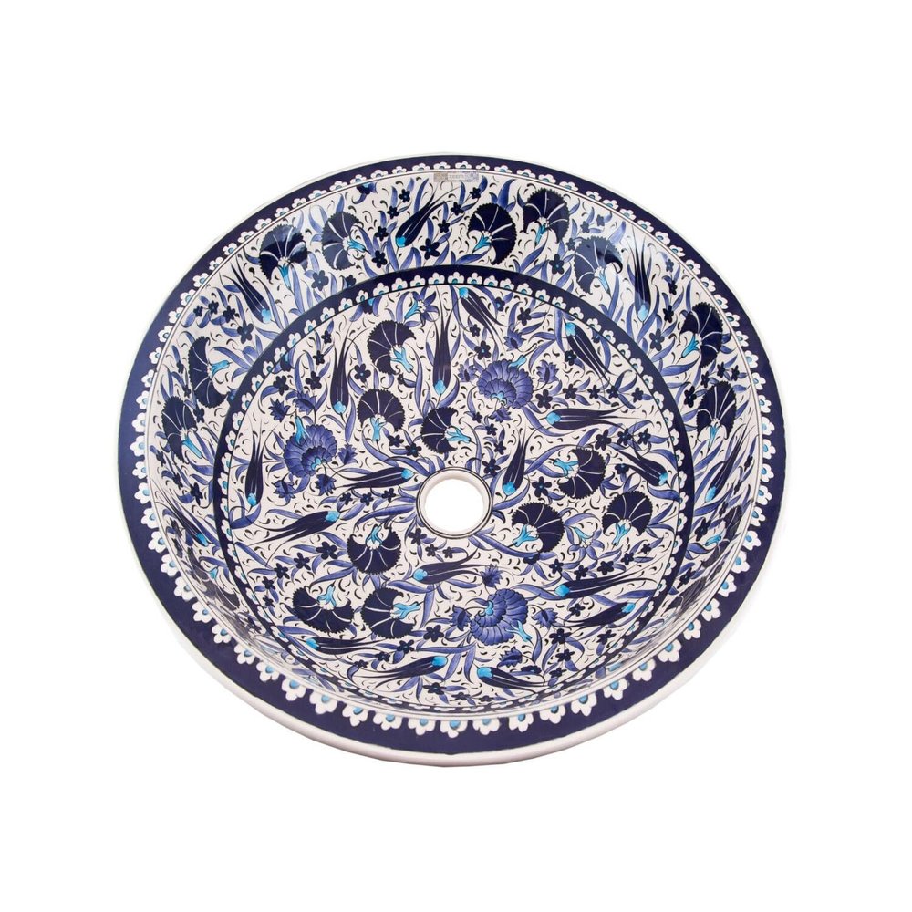 Blue Bathroom Vessel Basin, Round Sinks, Ceramic Bathroom Washbasins, Countertop Art Basin, Lavatory Basin, Remodel Washbasin, Waschbecken