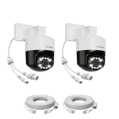 ZOSI 2Pack C296 5MP 3K PoE PT Add-On Camera Outdoor, AI Face Human Vehicle Detection & Siren Alarm, Starlight Night Vision, Auto Track, Floodlights, 5X Digital Zoom, Pan/Tilt, Only Work with ZOSI NVR