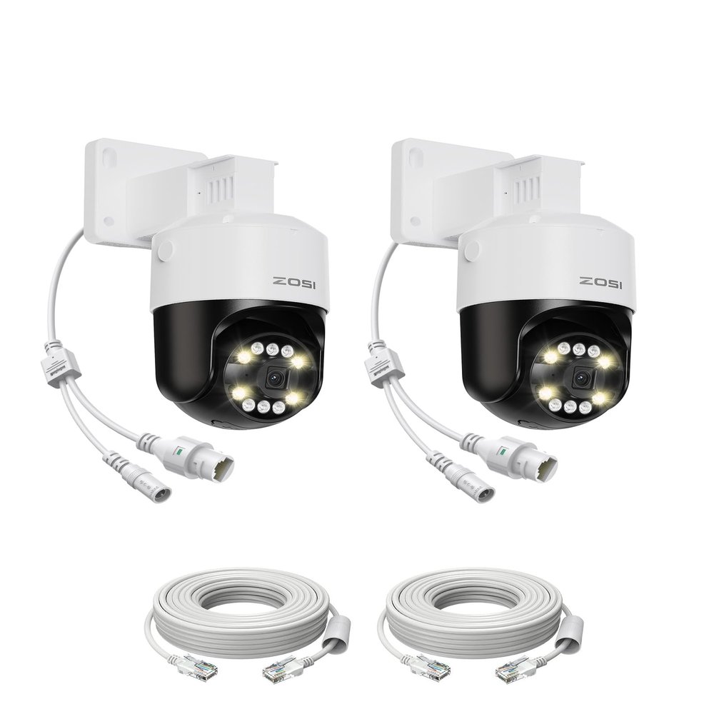 ZOSI 2Pack C296 5MP 3K PoE PT Add-On Camera Outdoor, AI Face Human Vehicle Detection & Siren Alarm, Starlight Night Vision, Auto Track, Floodlights, 5X Digital Zoom, Pan/Tilt, Only Work with ZOSI NVR