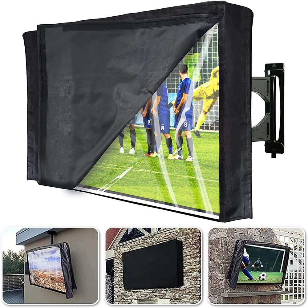 HOMEYA Outdoor TV Cover 39-40 Inch With Clear Scratch Resistant Front Flap, Bottom Cover, 600D Weatherproof & Waterproof Screen Protector, Fits Most Mounts Stands With Remote Controller Pocket