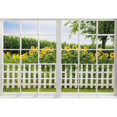 Renaiss 8x6ft Spring Sunflower Window Scenery Backdrop White Fence Yellow Sunflowers Countryside Garden Nature Landscape Photography Background for Girl Woman Wedding Birthday Party Studio Props