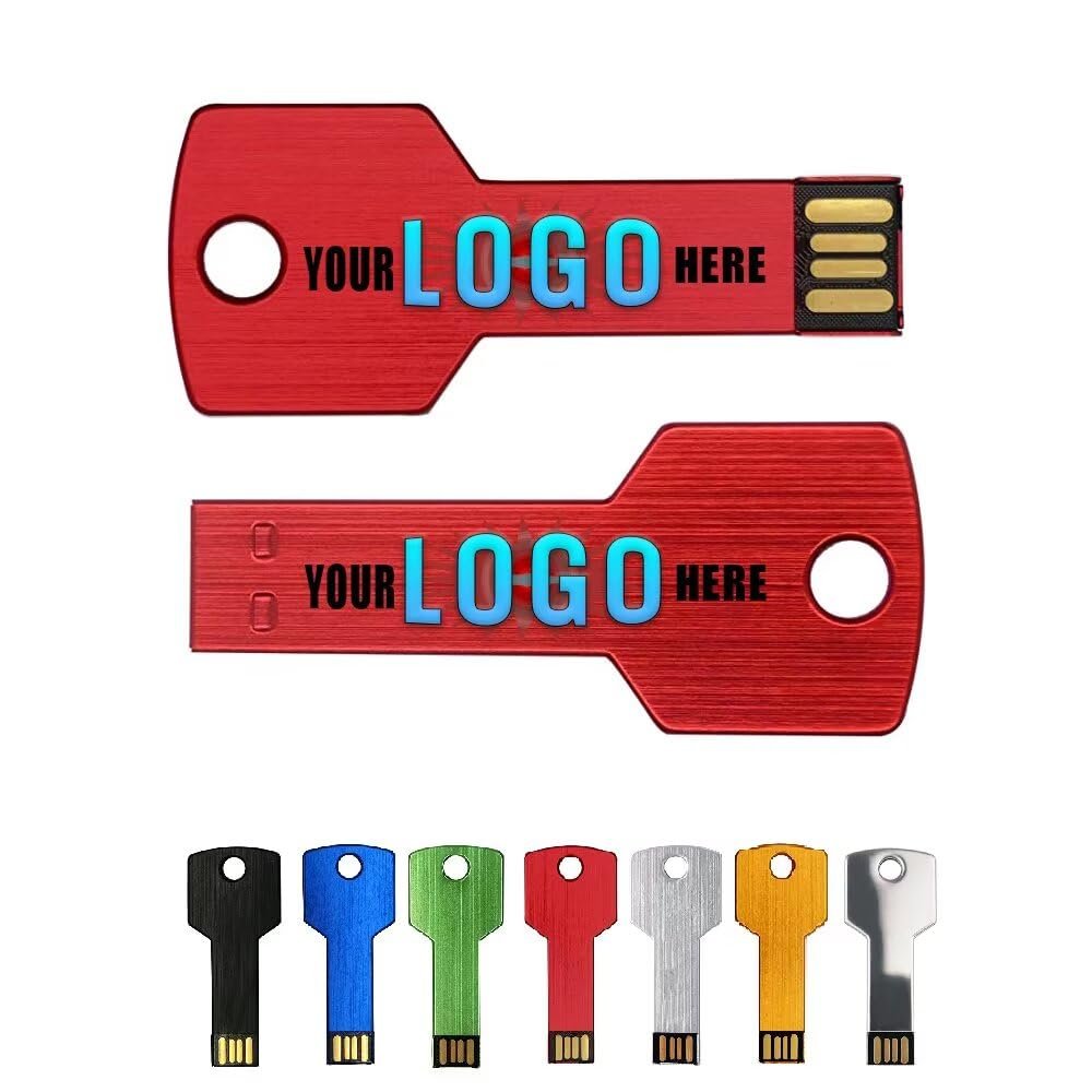 50pcs 256MB Custom Logo USB Flash Drive in Metal Key Shape, Personalized Thumb Drive for Promotion, Bespoke Memory Stick in Bulk