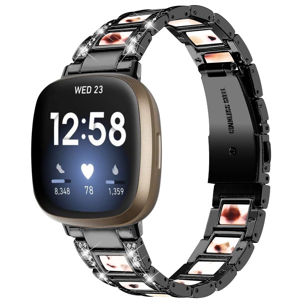 AISPORTS Compatible for Fitbit Versa 4/Sense 2 Band Stainless Steel Resin for Women, Crystal Bling Glitter Diamonds Metal Bracelet Sport Wristband Replacement Band for Fitbit Versa 4/Sense 2