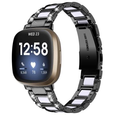 AISPORTS Compatible for Fitbit Versa 4/Sense 2 Band Stainless Steel Resin for Women, Crystal Bling Glitter Diamonds Jewelry Metal Bracelet Sport Wristband Replacement Band for Fitbit Versa 4/Sense 2