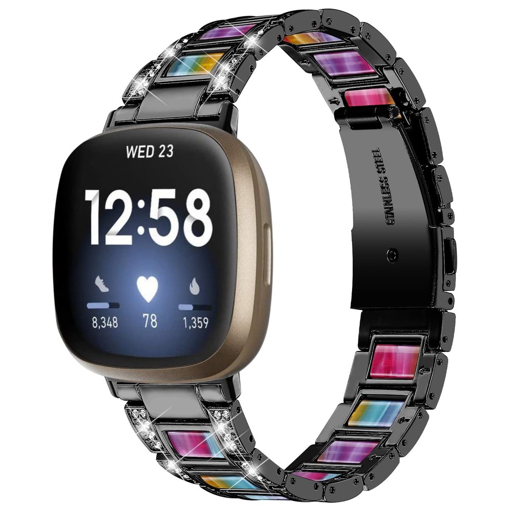 AISPORTS Compatible for Fitbit Sense 2/Versa 4 Band Stainless Steel Resin for Women, Crystal Bling Glitter Diamonds Metal Bracelet Sport Wristband Replacement Band for Fitbit Sense 2/Versa 4