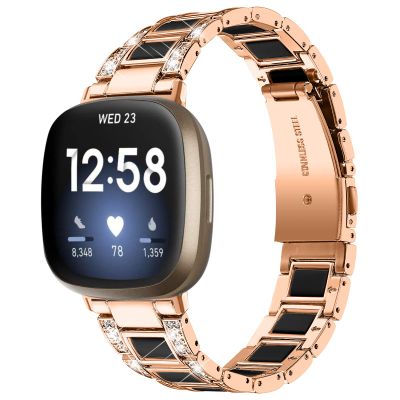 AISPORTS Compatible for Fitbit Versa 4/Sense 2 Band Stainless Steel Resin for Women, Crystal Bling Glitter Diamonds Jewelry Metal Bracelet Sport Wristband Replacement Band for Fitbit Versa 4/Sense 2
