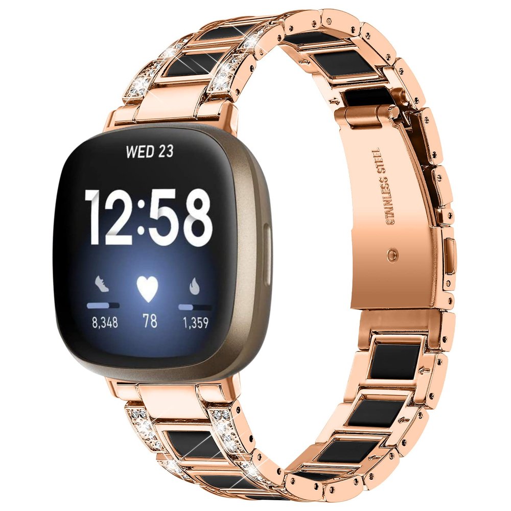 AISPORTS Compatible for Fitbit Versa 4/Sense 2 Band Stainless Steel Resin for Women, Crystal Bling Glitter Diamonds Jewelry Metal Bracelet Sport Wristband Replacement Band for Fitbit Versa 4/Sense 2