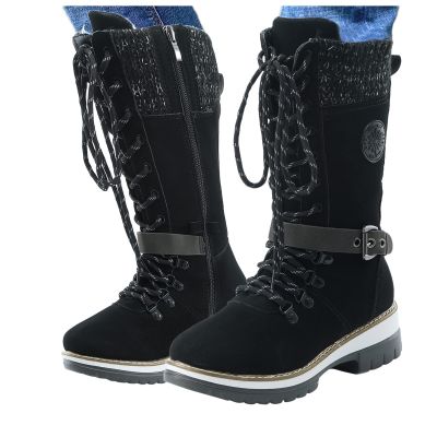 ZBYY Cowboy Mid Calf Boots for Women Chunky Low Heels Western Combat Boots Winter Low Heel Round Toe Slip On Knight Riding Boots