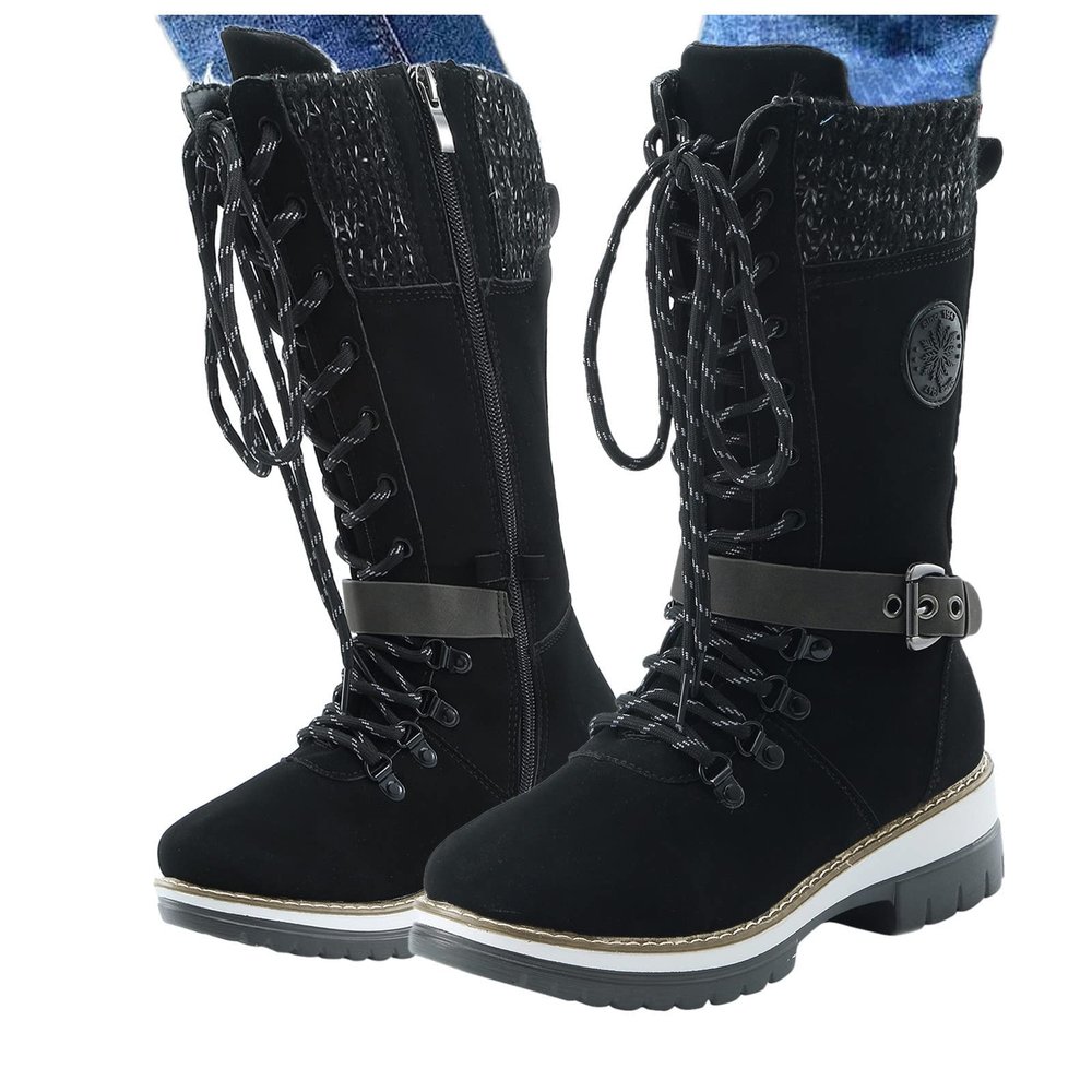 ZBYY Cowboy Mid Calf Boots for Women Chunky Low Heels Western Combat Boots Winter Low Heel Round Toe Slip On Knight Riding Boots
