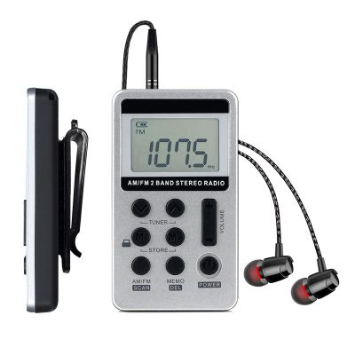 Portable AM FM Radio with Digital Tuning LCD Display, SWDSTP Rechargeable Pocket Radio with Stereo Earphone and Detachable Belt Clip for Walking, Jogging