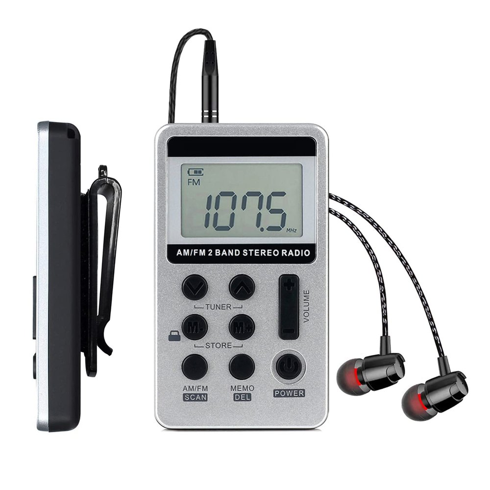 Portable AM FM Radio with Digital Tuning LCD Display, SWDSTP Rechargeable Pocket Radio with Stereo Earphone and Detachable Belt Clip for Walking, Jogging
