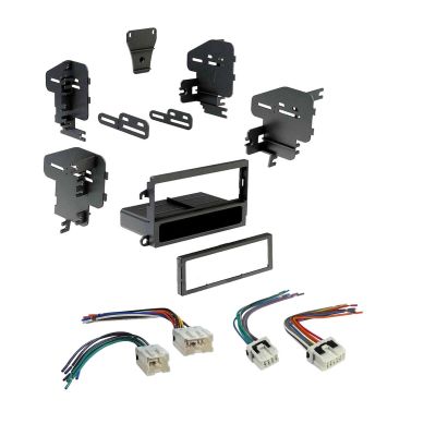 Single DIN Car Stereo Compatible with Select 1995-04 Nissan Dash Kit Wire Harness (Dash Kit + Harness)