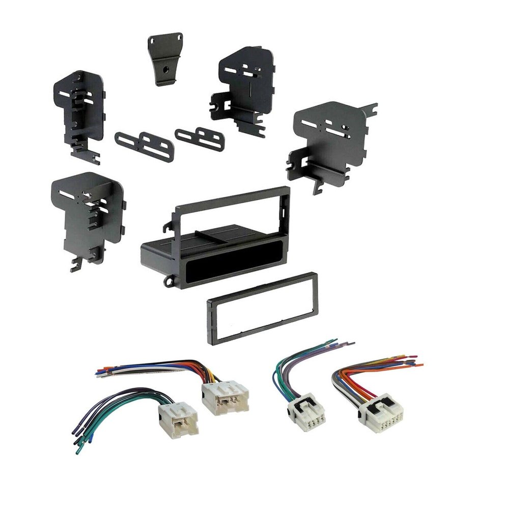 Single DIN Car Stereo Compatible with Select 1995-04 Nissan Dash Kit Wire Harness (Dash Kit + Harness)