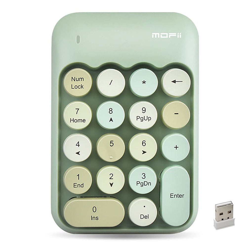 Ouleevii Wireless Number Keypad 18 Keys, 2.4G Portable Cute Numeric Keyboard with USB Receiver for Laptop, Notebook,PC,Computer (Green)