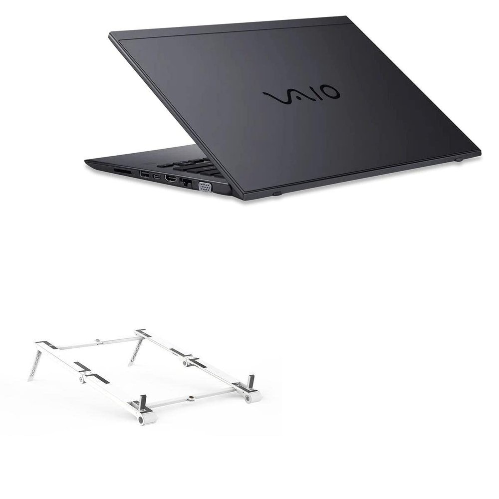 BoxWave Stand and Mount Compatible with VAIO SX-14 (VJS125X) - Pocket Aluminum Stand 3-in-1, Portable Multi Angle Viewing Riser - Metallic Silver